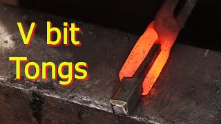 Forging V bit blacksmiths tongs