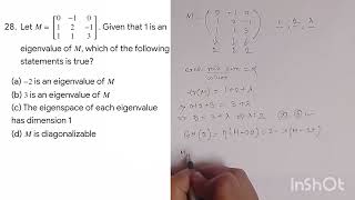Vector spaces, linear algebra, eigenvalue, eigenspace , G.M., diagonalisable