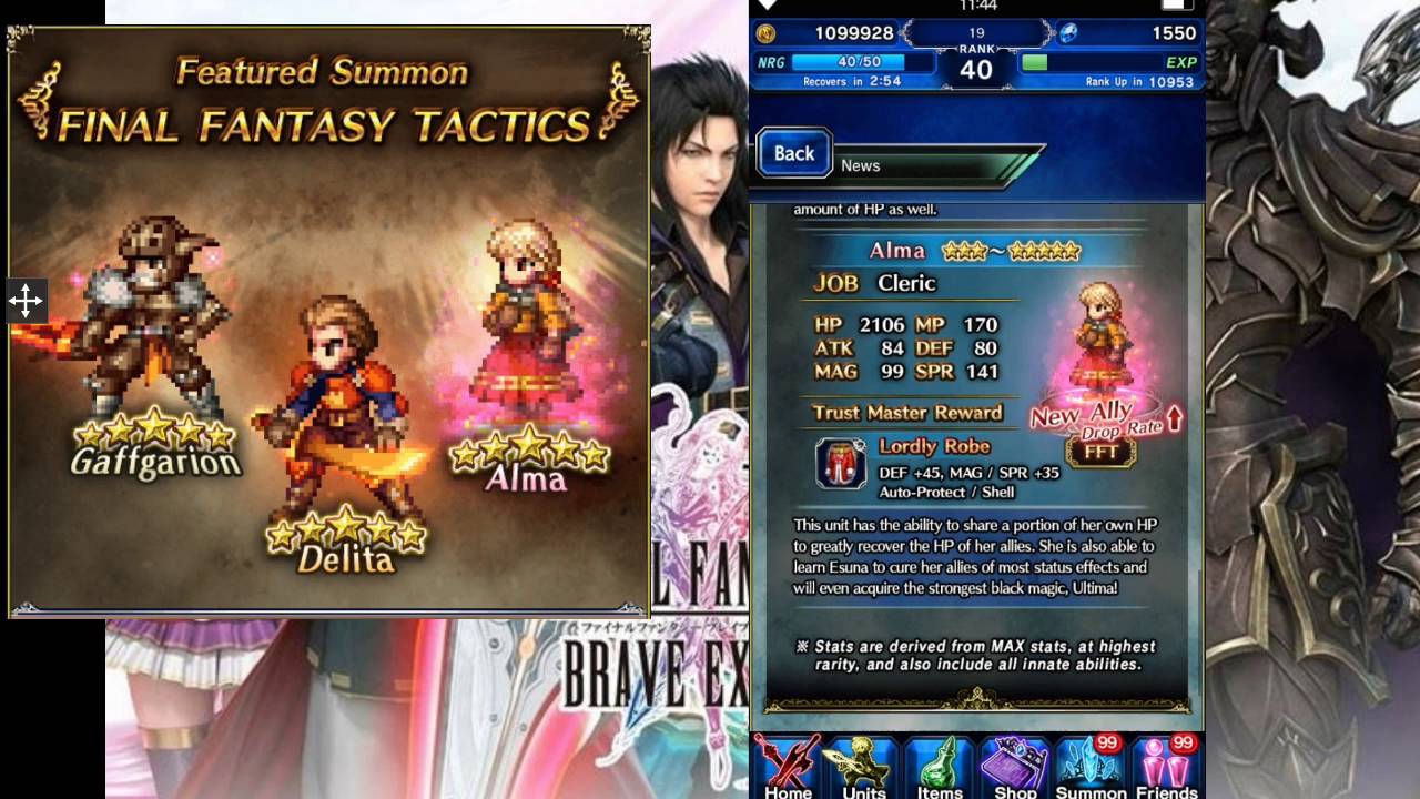 Final Fantasy Brave Exvius tactics Delita Alma banner review