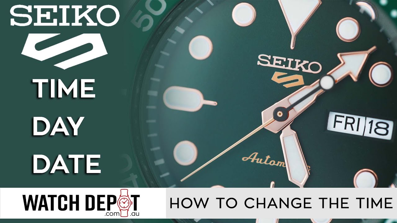 Ride Gensidig Opmuntring How To Set The Day, Date, & Time on a Seiko 5 Watch - YouTube