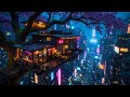 Lofi Ambient – Sakura Treehouse in a Rainy Neon Cyberpunk City | Chill Beats for Study & Sleep | 4K