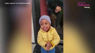 Baby&#39;s adorable reaction to seeing grandparents through door