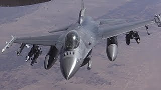 Air Force Fighter Jet Air Refueling: KC-135 Refuels F-16s