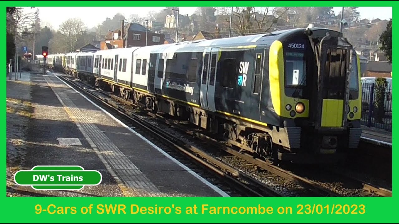 9-Cars of SWR Desiro's calling at Farncombe - 23/01/2023 - YouTube