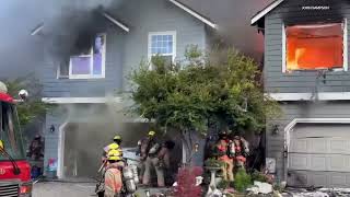 Raw video Houses on fire after small plane crash in Fairview, Oregon