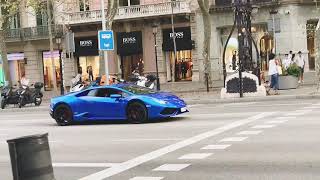 Blue Lamborghini Huracan in Barcelona. Amazing sound