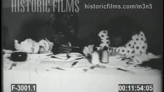 CHIMPS MONKEY AROUND AT DINNER TABLE - 1950