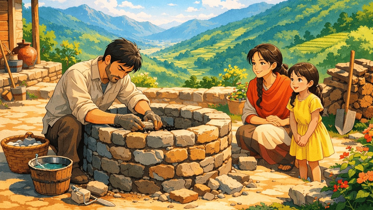 Peaceful Mountain Well Repair | Slow Living Village Life | Calm ASMR Nature