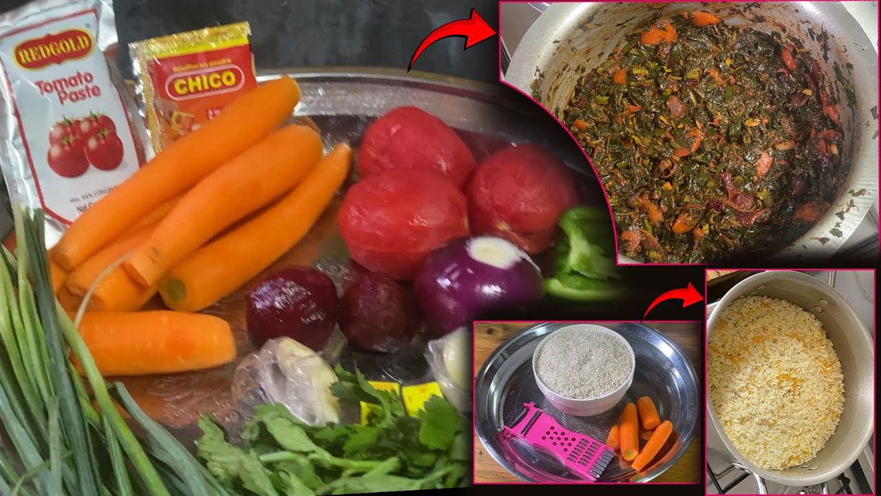 Amazing african vegetable food with a best Rice with carot ( silent cooking)