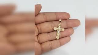 14k Yellow Gold Jesus Cross Crucifix Religious Pendant Charm 18 Inch Cuban Chain