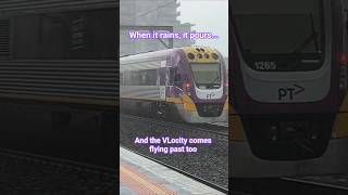 VLocity DMU sets 3VL86 & 3VL65 race past Middle Footscray in heavy rain #train #railway