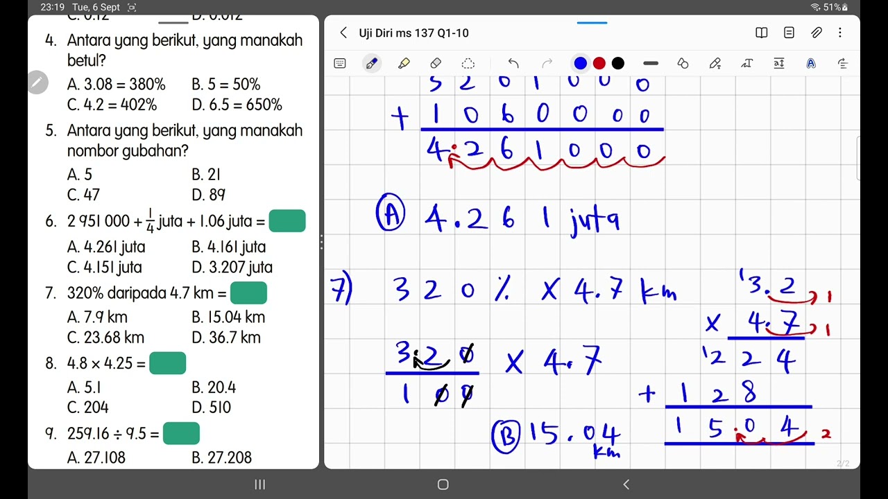 Uji Diri m/s 137 Soalan 1 - 10 (Math Tahun 6)