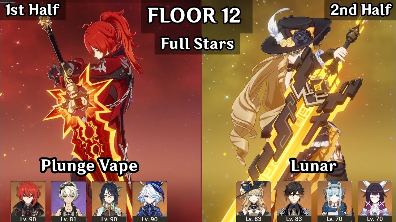 (New Abyss) Diluc Plunge Vape + Navia Lunar Taser | 6.3/6.4 Spiral Abyss Floor 12 9 Stars | Genshin