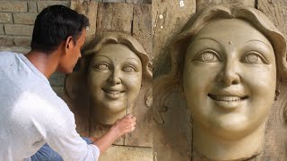 Big size smiling clay face making and molding | durga murti face