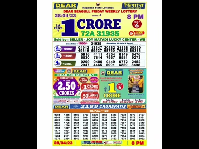 🔴 Lottery Sambad Live 08:00pm 28/04/23 Evening Nagaland State Dear Lottery Result Pdf Download class=