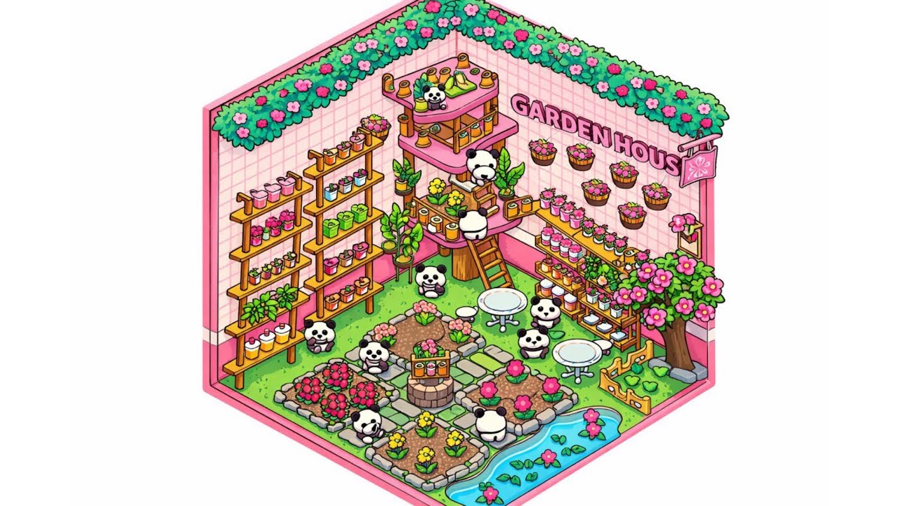  ASMR DIY a cute panda garden with stickers