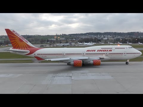 AIR INDIA ONE B747-437 [VT-EVB] departure at Zurich Airport with WEF delegation on board | 4K