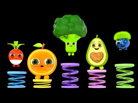 Five Little Monkeys - Funky Veggie's Dance Party! - Fun Video With Music! - Fruits Baby Sensory!