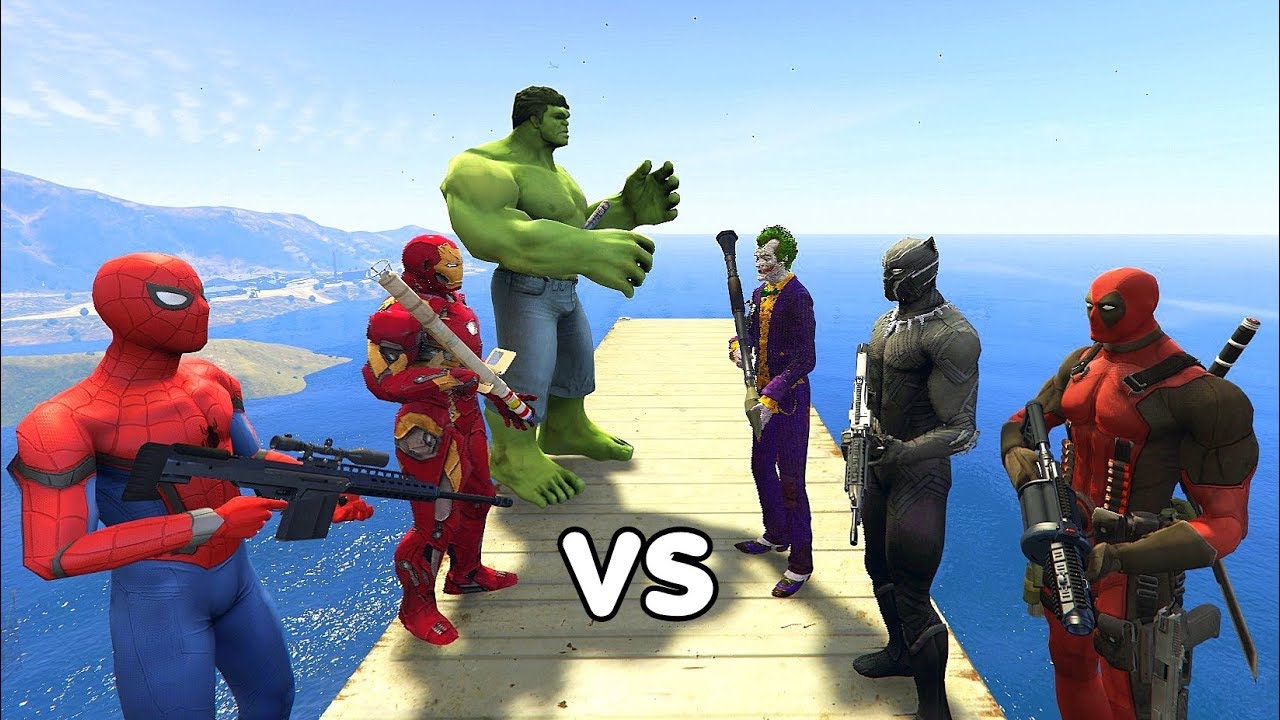 GTA 5 Water Ragdolls Spiderman VS Hulk VS Iron Man VS Deadpool VS Joker VS B.P. ( Euphoria Physics )