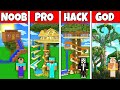 Minecraft battle noob vs pro vs hacker vs god tree house with water slide build challenge
