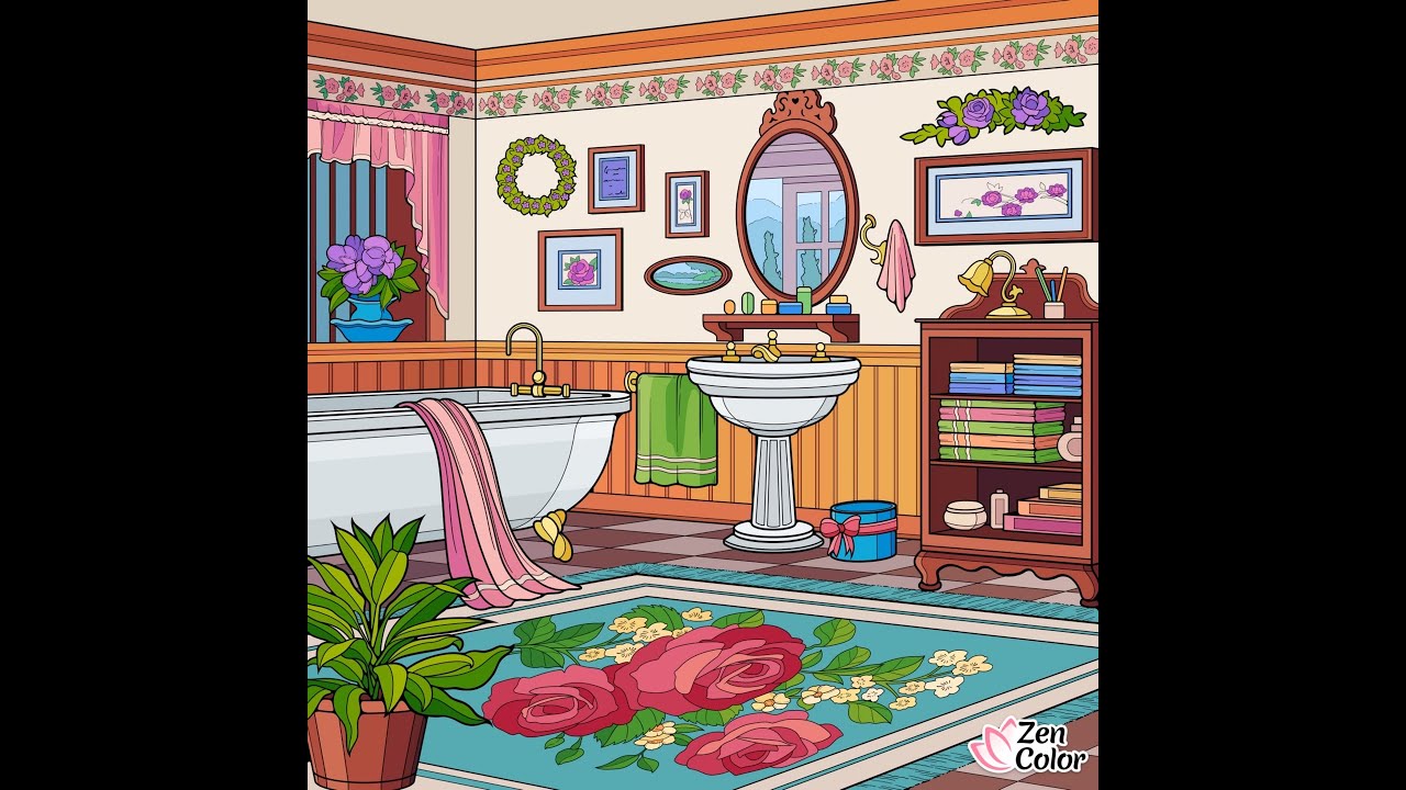 Zen Color App Paint by Numbers Bathroom with Roses Decor #colouring # ...