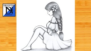 How to draw a easy sitting Girl -Very easy drawing || Pencil ...