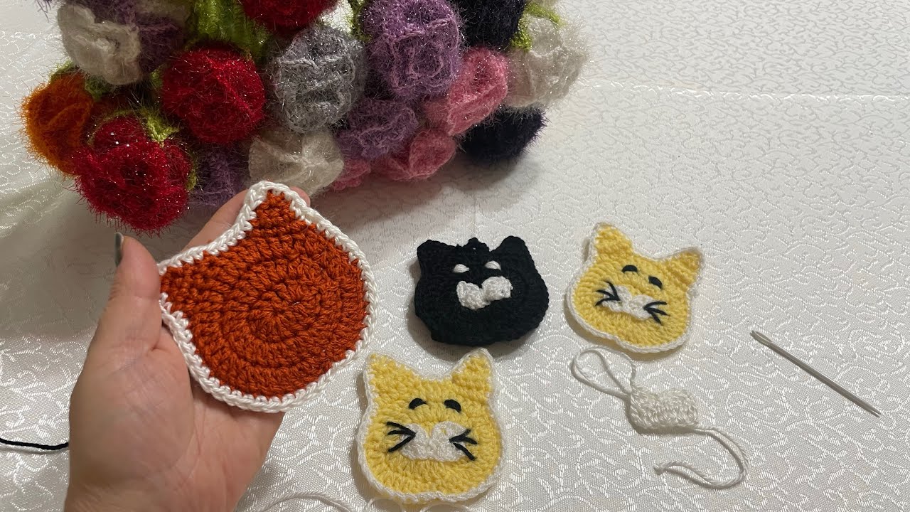 Kedi motifi kolaymı kolay kedi yapımı atkı şapka hırka çanta battaniye süslemek için kedi modeli