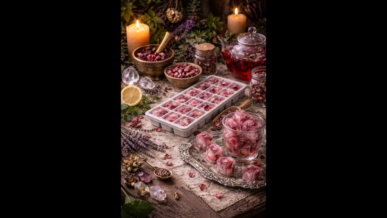 ✨🌿 Witch's Tip:  Hibiscus & Rose Herbal Ice Cubes | Natural Floral Infused Water Magic 🌸🧊