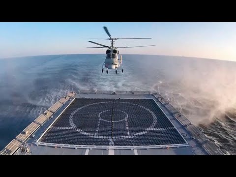 Кадры взлетов и посадок вертолета Ка-27 на палубу «Адмирала Григоровича»
