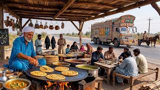 Pakistani Poor Man Selling Desi Nashta Saag Aloo Paratha  Roadside Breakfast  Pakistan Street Food