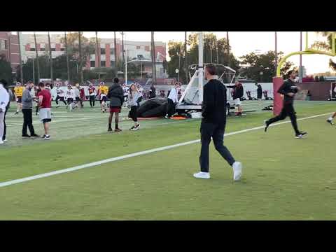 New USC football coach Lincoln Riley watches practice Tuesday