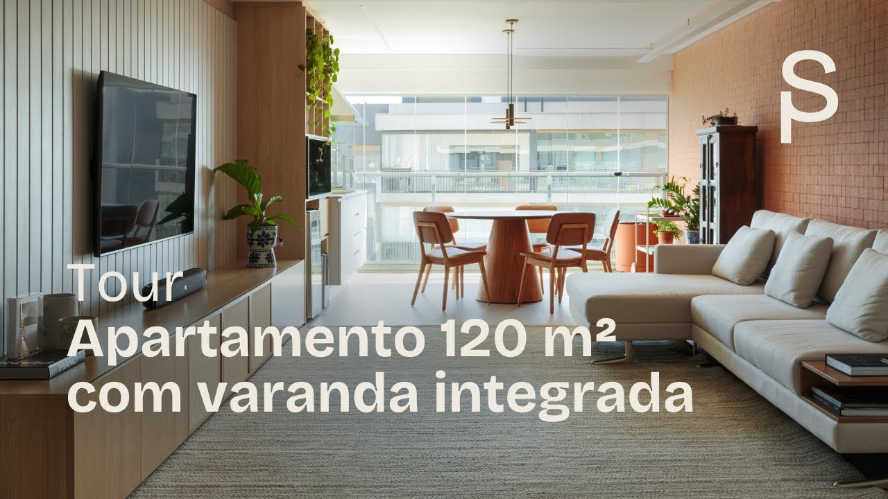 Tour completo Apto de 120m² com sala integrada com varanda