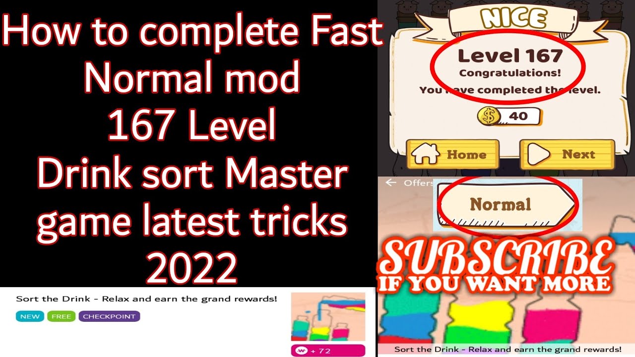How to complete Fast Normal mod 167 Level Drink sort master game latest ...