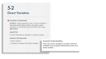 Algebra 1 5-2 Direct Variation: Introduction and Solve It
