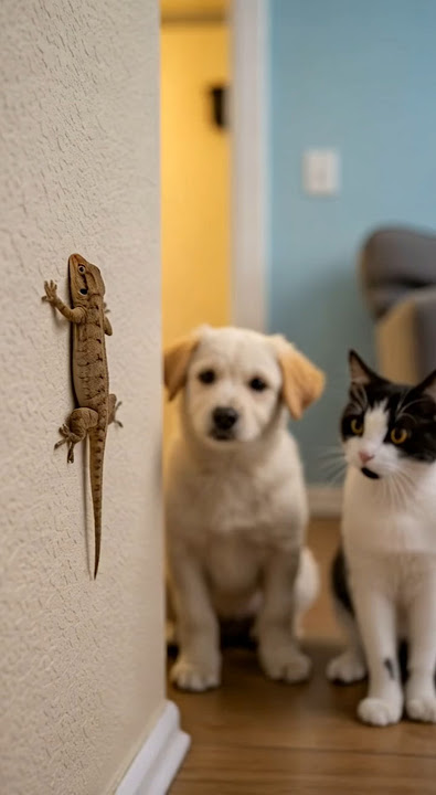Curiosity sparks as the cat faces the lizard