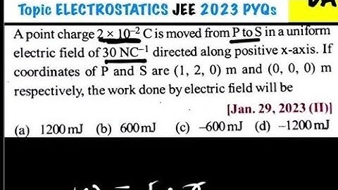 A point charge 2 × 10-2 C is moved from P to S in a uniform electric field of 30 NC-1 directed along