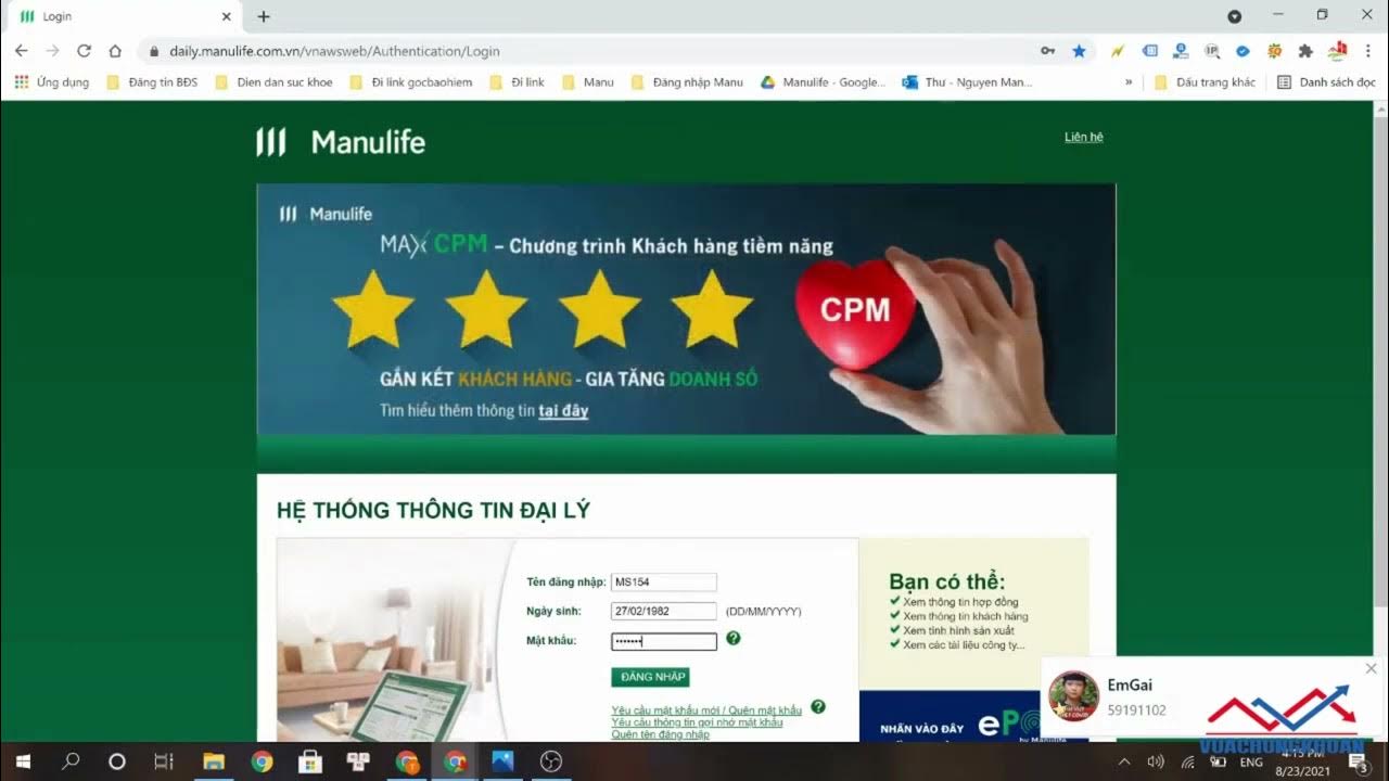 HƯỚNG DẪN LOGIN HỆ THỐNG DAILY MANULIFE vuachungkhoang manulife YouTube