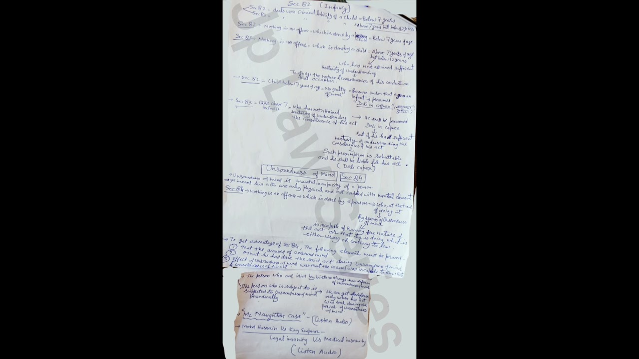 sec 81,82 ipc defence of infancy  and sec 84 defence of unsoundness of mind