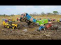 Big Toy Trucks Stuck in Deep Mud Rescue by Tractor &amp; JCB 🚜🔥 | Satisfying Kids Video