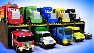 Wheels On The Bus - car carrier Fire truck police car Play - Nursery Rhymes &amp; Kids Songs