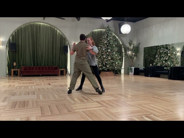 Emma and Richard demonstrate a cross system salida basica in vals timing with a media luna w/sacada.  Song: Para Ti Madr