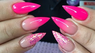 neon acrylic pink nail