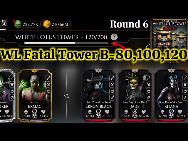 Fatal White Lotus Tower Boss Battle 120 & 80, 100 Fight+(A-Diamond Character) Reward MK Mobile 2024 class=