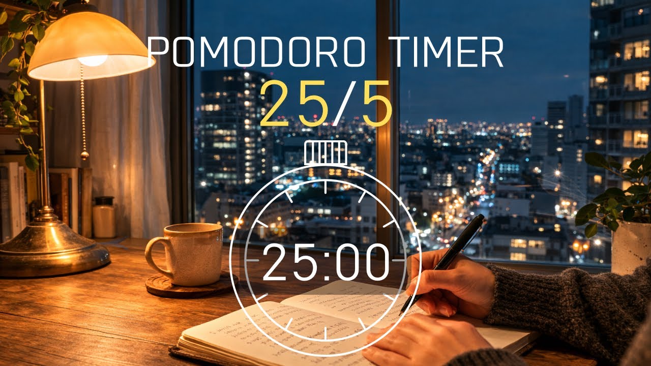 Pomodoro Rain Sounds (4 Hours) | 25/5 Focus Timer | Study & Deep Work | No Talking