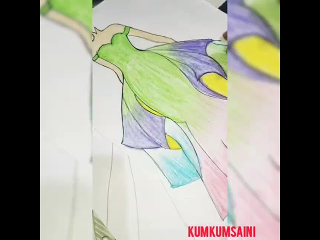 fashion drawing: how to draw a beautiful dress using by pencil crayons