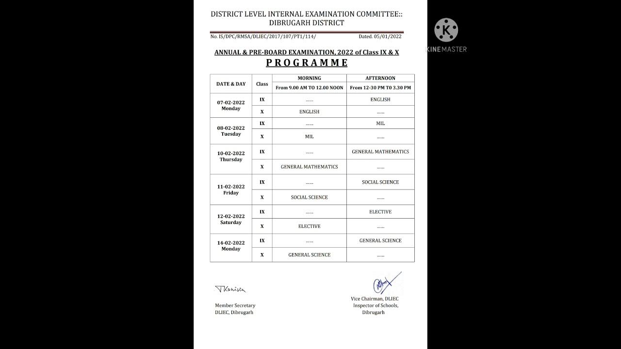 Seba Class 9 Annual Exam Routine and Class 10 Pre Final Exam Routine