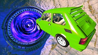BeamNG.drive - Car Jumps & Falls into Giant Portal