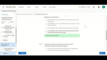 Sustainability with Google Cloud| Scaling with Google Cloud Operations| Quiz
