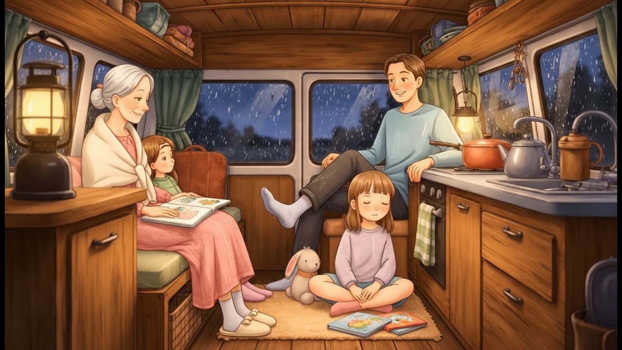 A Rainy Day in Our Mobile Home | Cozy Van Camping with Family | Ghibli-Style Video