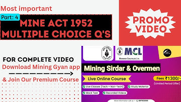 Part 4: Most Important MCQs of Mine Act 1952/ Promo Video/SECl/WCL/MCL